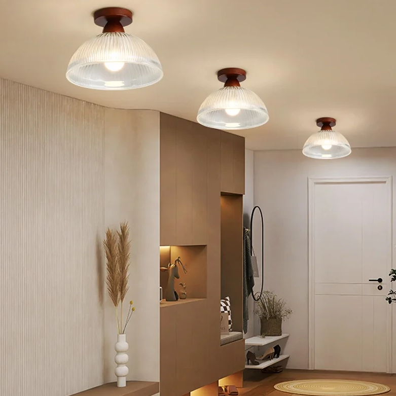 Lámpara de Techo Moderna de Madera y Cristal – Iluminación Elegante para Hogar-Flush & Semi-Flush Ceiling Lights-Hogar88-Hogar88