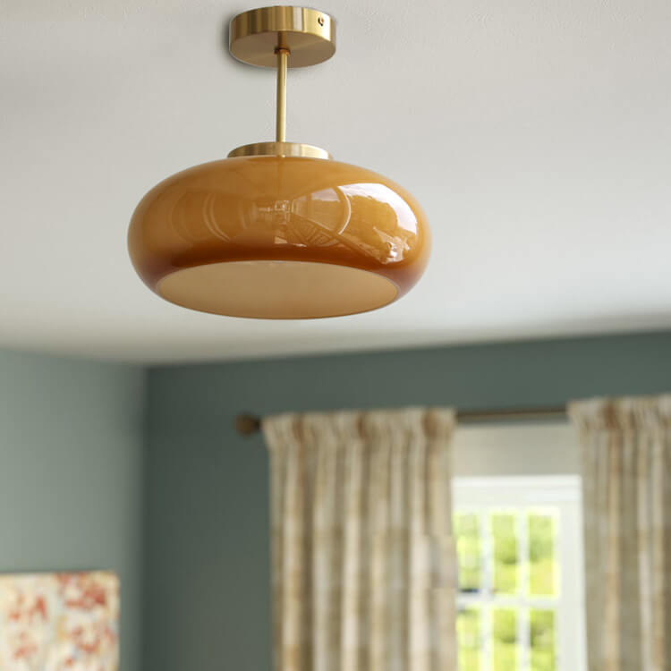 Lámpara de Techo Semiplafón en Latón y Cristal Amarillo – Luz Cálida Decorativa-Ceiling Light Fixtures-Hogar88-Hogar88