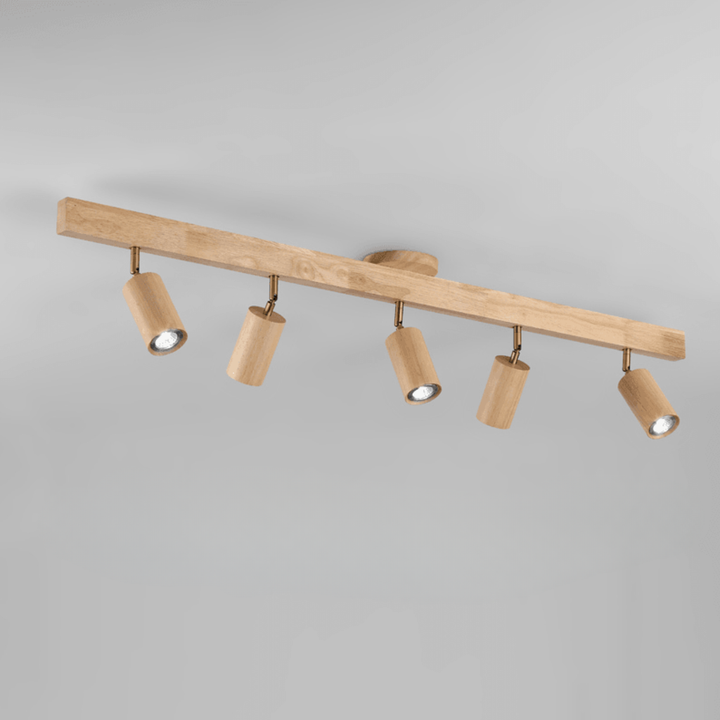 Lámpara de Techo de Madera Maciza Ajustable – Iluminación Focalizada para Ambientes Modernos-Ceiling Lamp-Hogar88-Blanco cálido-5-Roble blanco-Hogar88