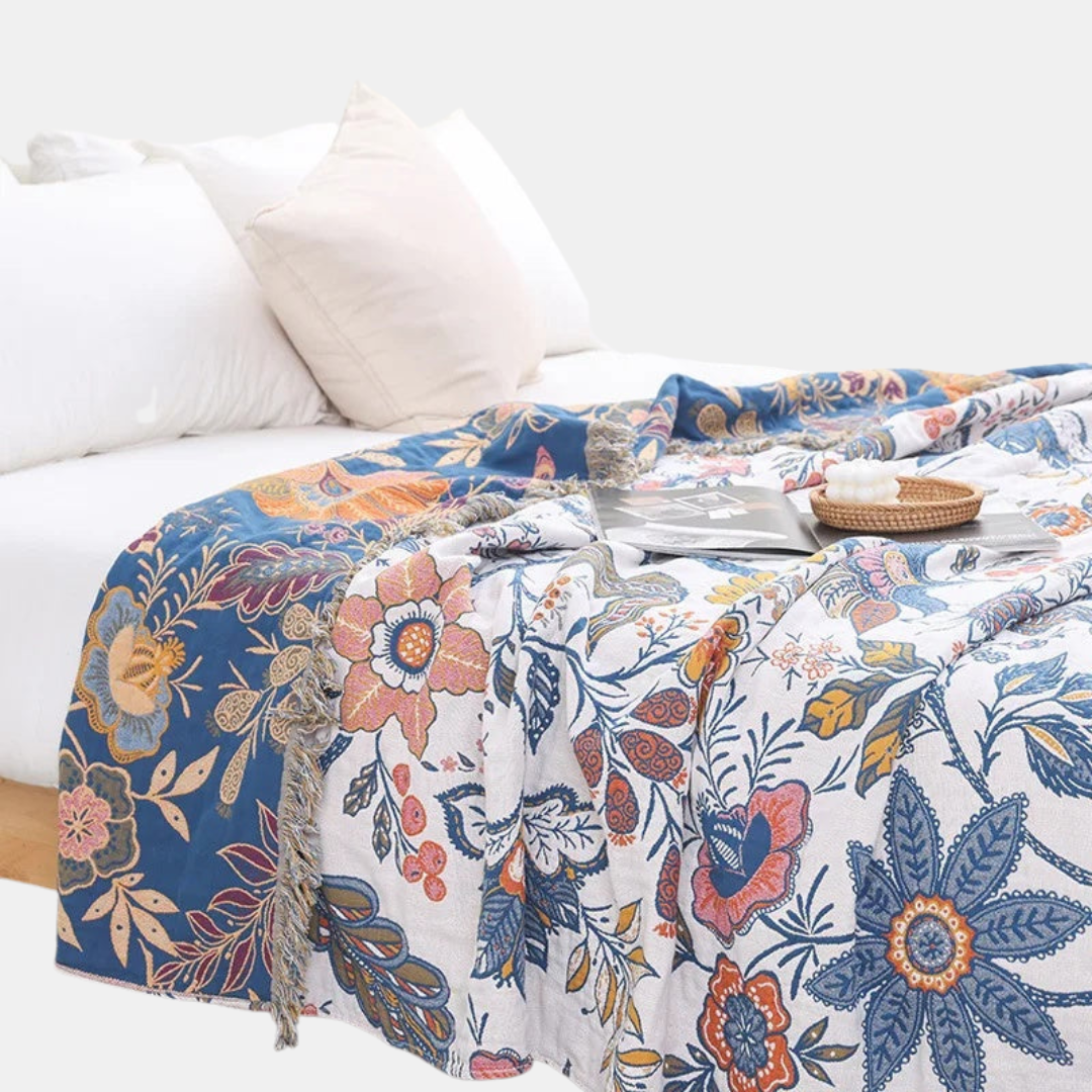 Manta Rústica con Diseño Artístico Floral – Calidez y Estilo Natural-Cotton Blankets-Hogar88-150 x 200 cm-Hogar88