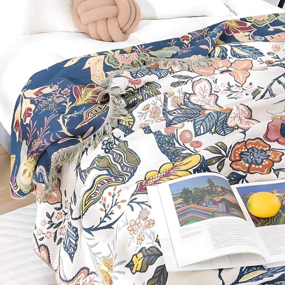 Manta Rústica con Diseño Artístico Floral – Calidez y Estilo Natural-Cotton Blankets-Hogar88-Hogar88