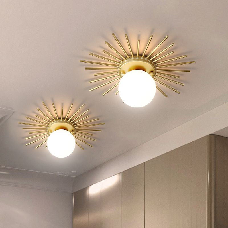 Plafón Esférico de Vidrio Opal – Diseño Minimalista en Dorado-Ceiling Light Fixtures-Hogar88-Hogar88