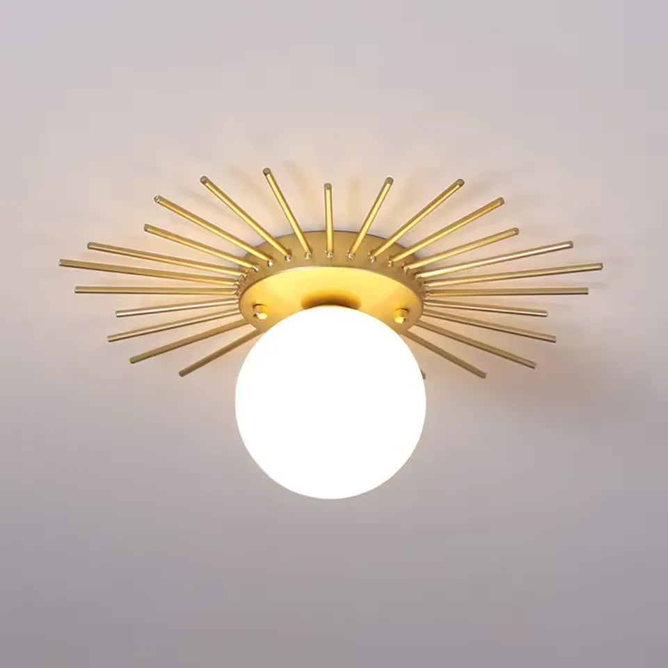 Plafón Esférico de Vidrio Opal – Diseño Minimalista en Dorado-Ceiling Light Fixtures-Hogar88-Hogar88