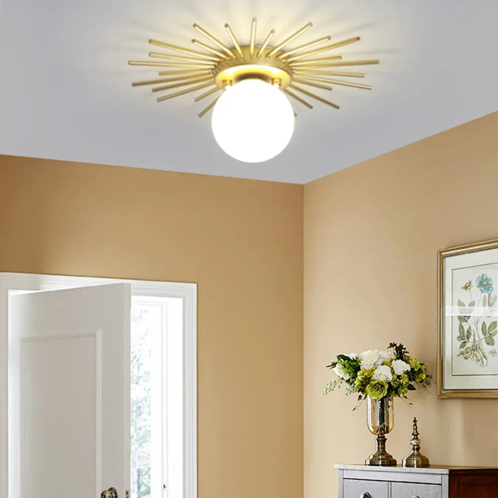 Plafón Esférico de Vidrio Opal – Diseño Minimalista en Dorado-Ceiling Light Fixtures-Hogar88-Hogar88