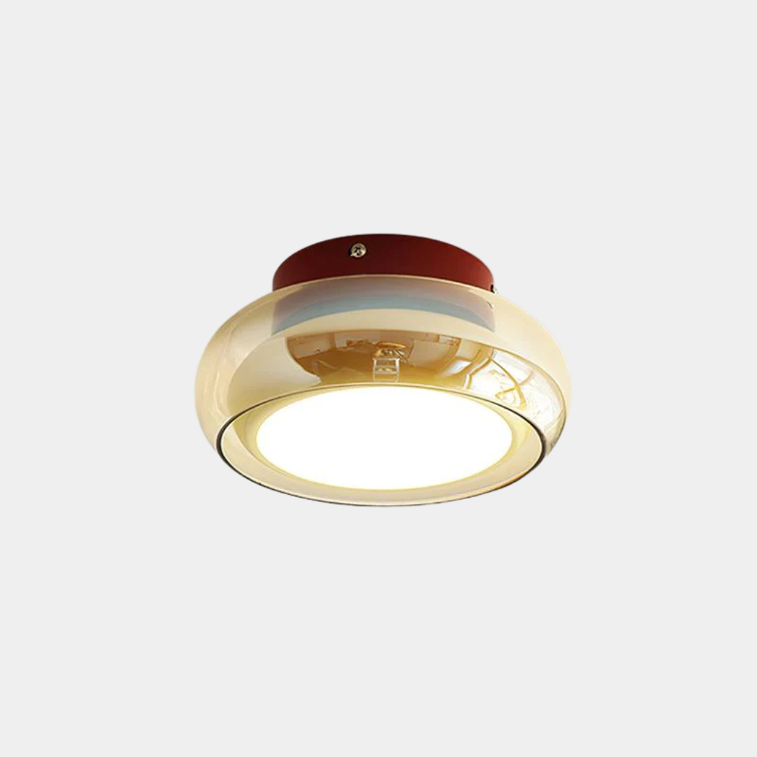 Plafón Retro de Cristal Ámbar – Iluminación Cálida con Detalle Cereza-Ceiling Light Fixtures-Hogar88-Rojo y coñac-Hogar88