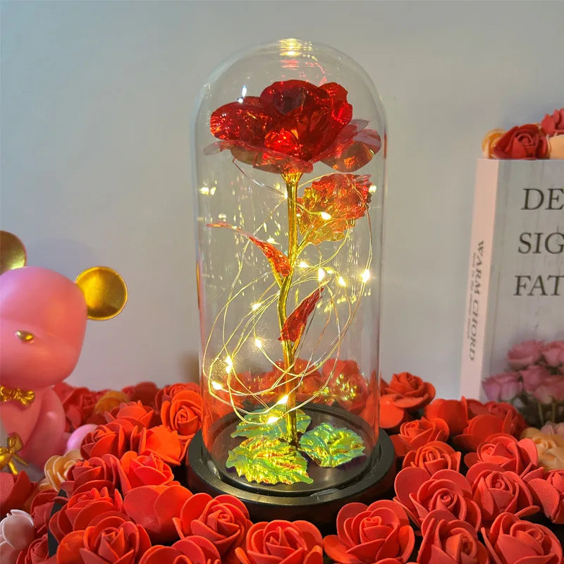 Rosa Galaxia con Luces LED – Flor Decorativa en Cúpula de Cristal-Artificial Flowering Plants-Hogar88-Hogar88