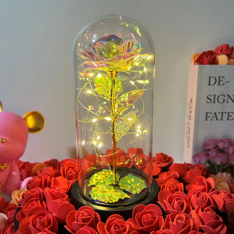 Rosa Galaxia con Luces LED – Flor Decorativa en Cúpula de Cristal-Artificial Flowering Plants-Hogar88-Hogar88
