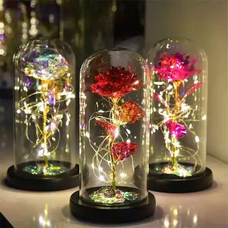 Rosa Galaxia con Luces LED – Flor Decorativa en Cúpula de Cristal-Artificial Flowering Plants-Hogar88-Hogar88