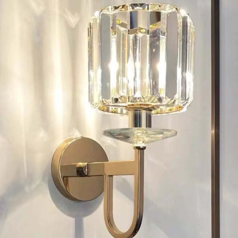 Aplique de Pared de Cristal Cilíndrico – Diseño Moderno en Dorado