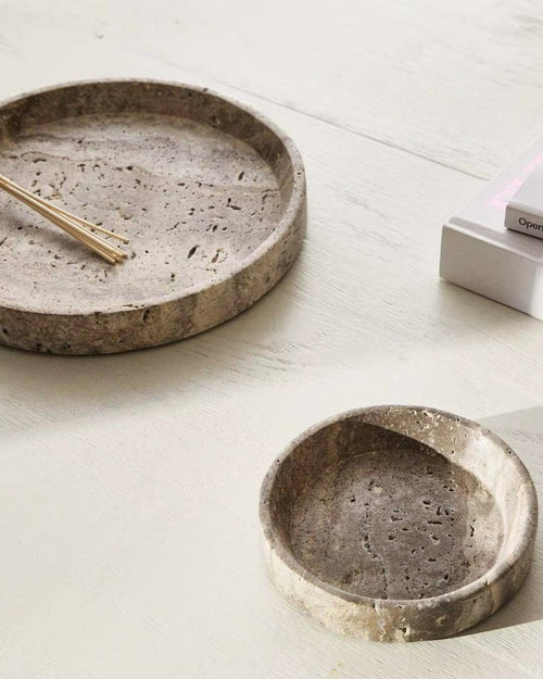 Bandeja de Mármol – Bandeja Redonda de Almacenamiento en Gris Claro-Decorative Trays-Hogar88