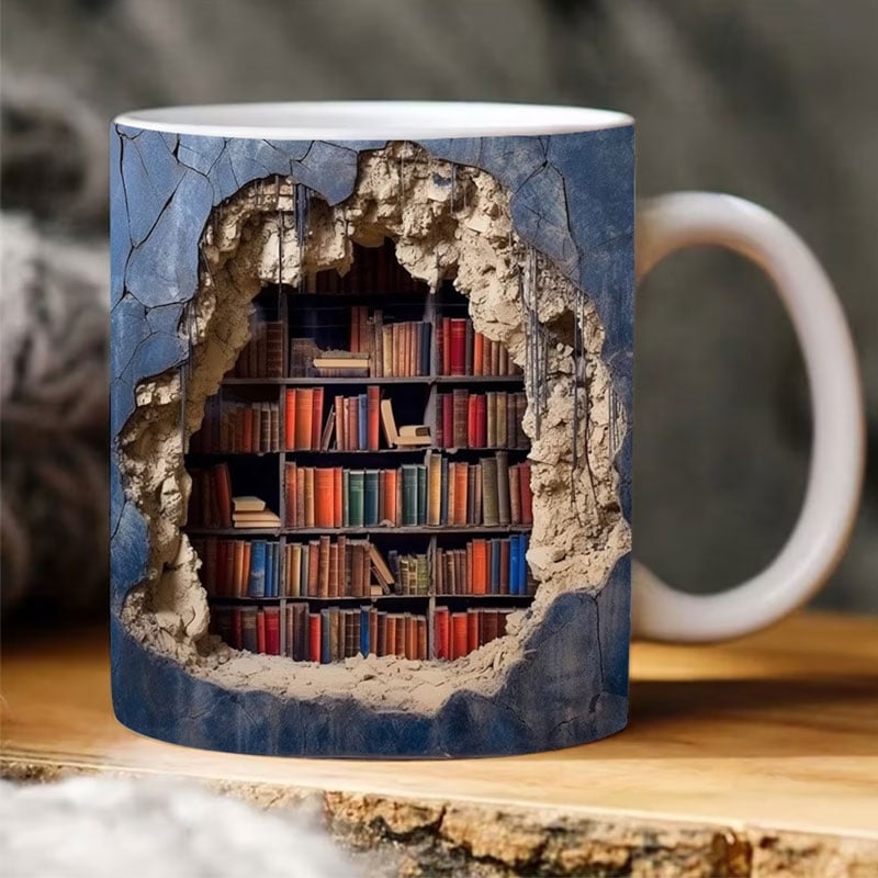 Taza 3D Estantería de Libros – Diseño Creativo para Lectores-Mugs-Hogar88-Hogar88