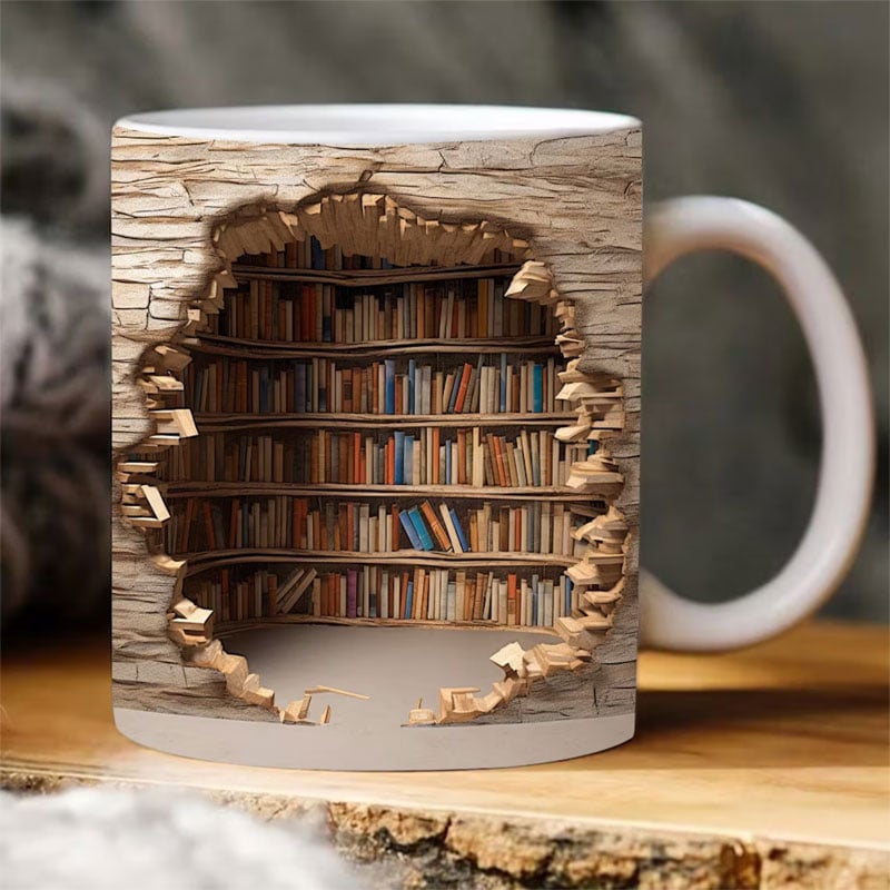 Taza 3D Estantería de Libros – Diseño Creativo para Lectores-Mugs-Hogar88-Hogar88