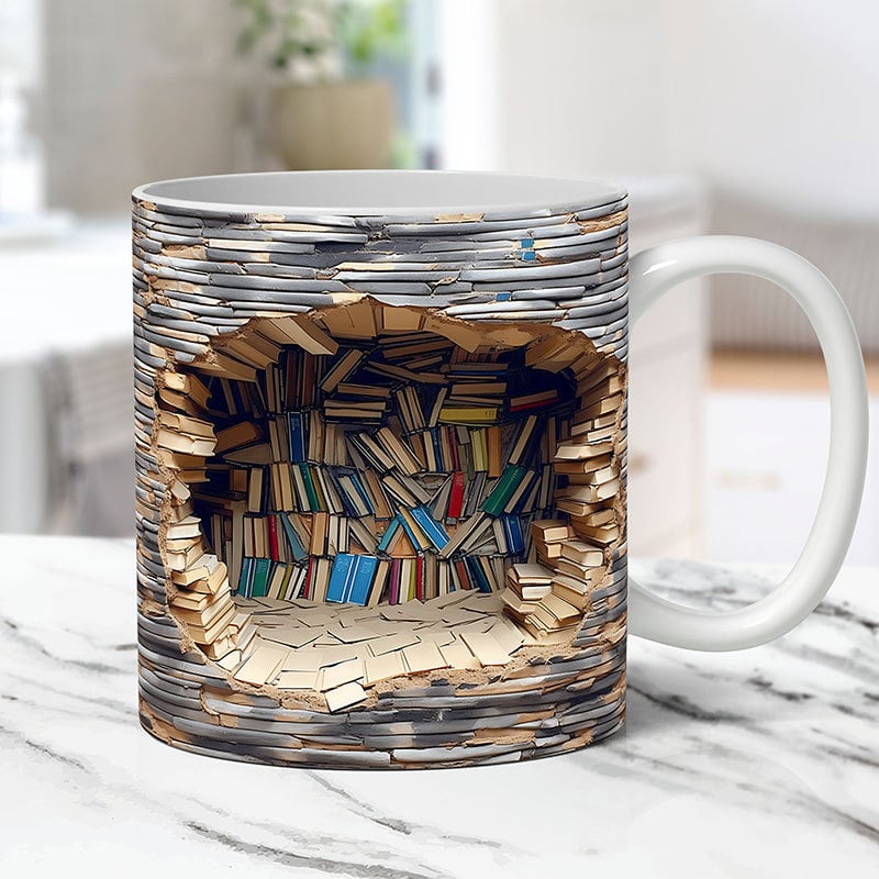 Taza 3D Estantería de Libros – Diseño Creativo para Lectores-Mugs-Hogar88-Hogar88