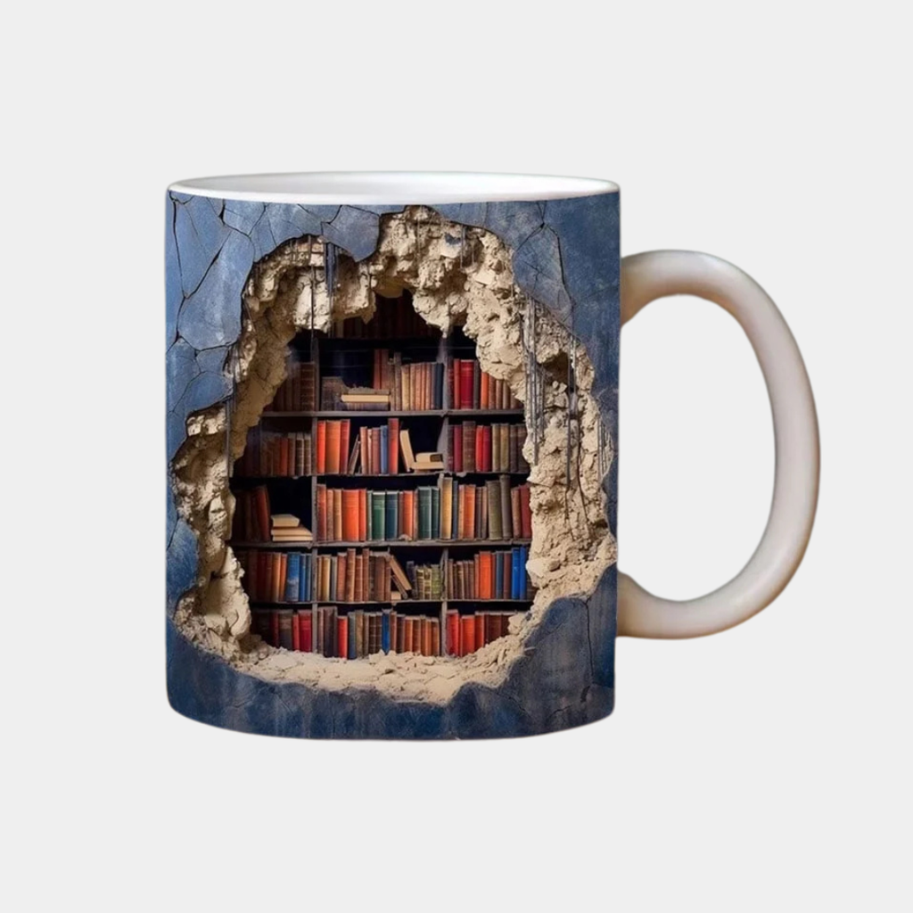 Taza 3D Estantería de Libros – Diseño Creativo para Lectores-Mugs-Hogar88-Hogar88