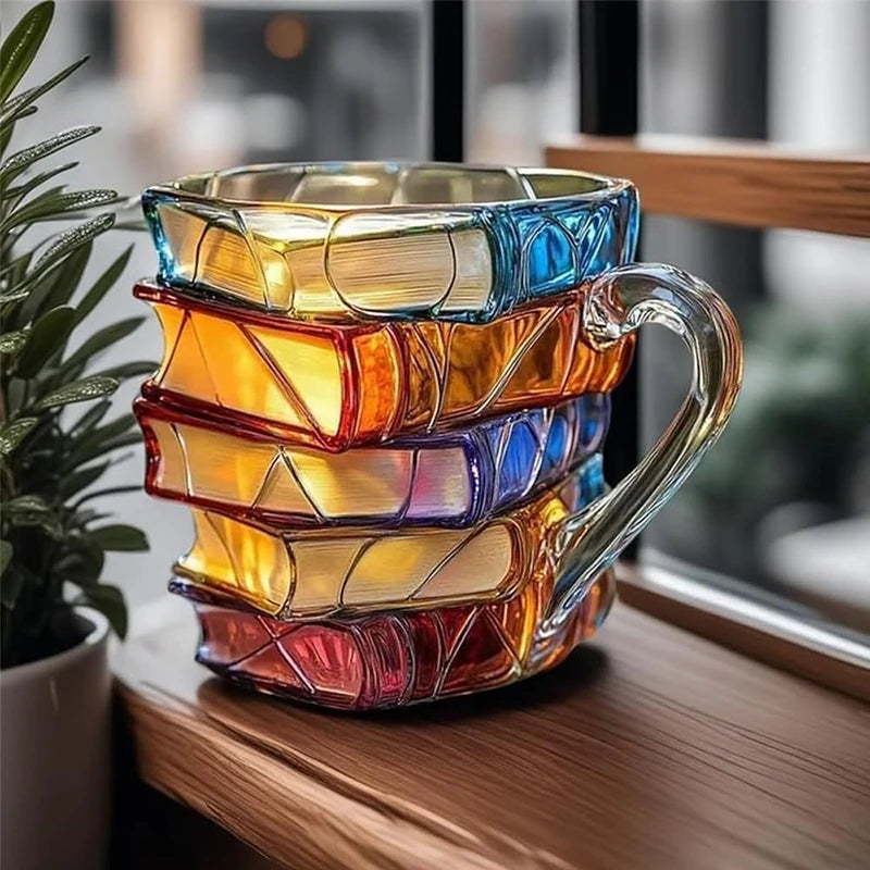 Taza de Resina con Diseño de Libros – Arte 3D Colorido para Lectores-Mugs-Hogar88-Hogar88